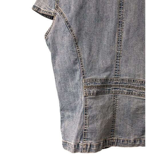 Ratio Liz Claiborne Denim Stretch Shirt Medium Button Front Short Sleeve - Picture 5 of 7